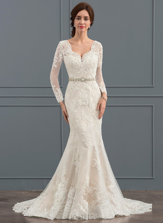 Alivia Dress Lace With Wedding Dresses Court Tulle Wedding Trumpet/Mermaid Beading V-neck Train