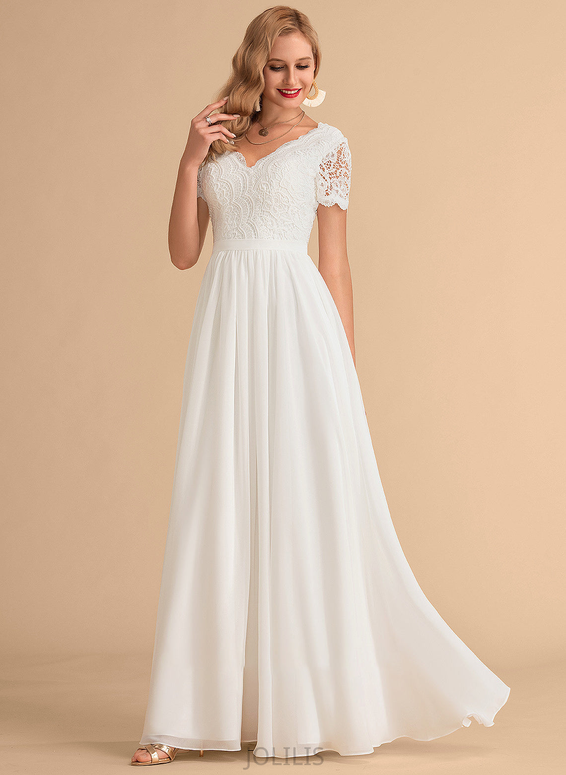 Lace Wedding Dress Saige A-Line V-neck Chiffon Floor-Length Wedding Dresses