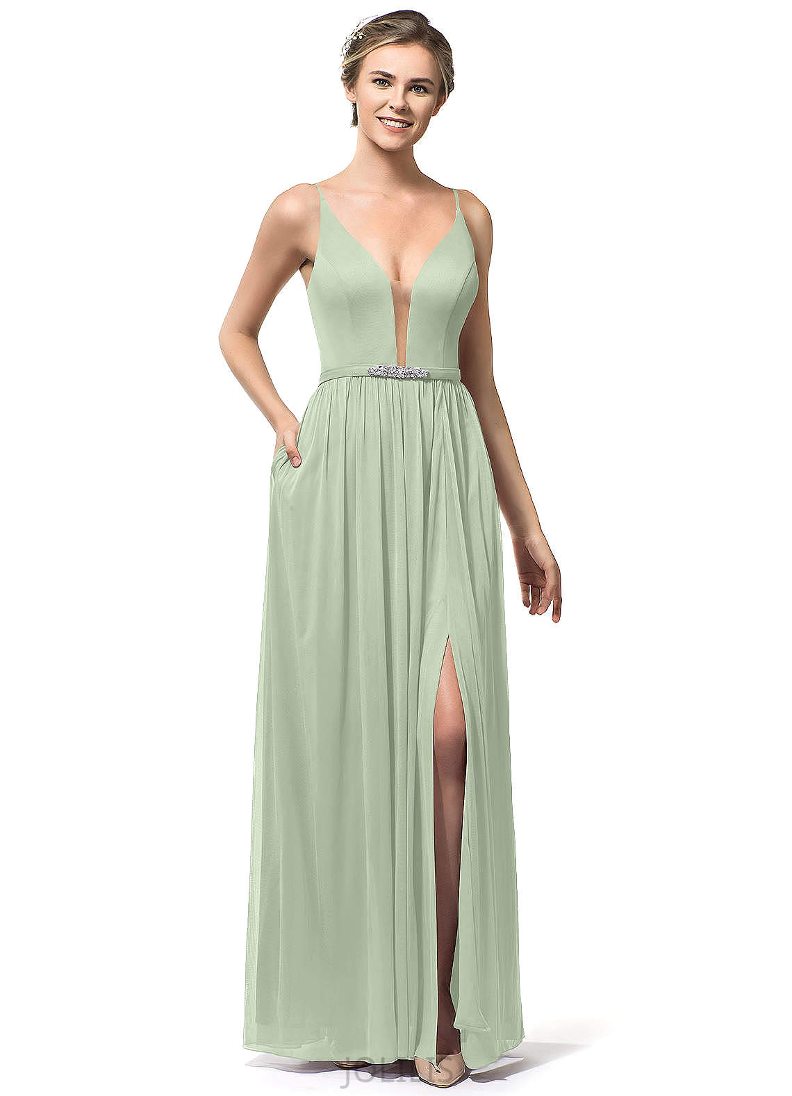 Charlee A-Line/Princess V-Neck Natural Waist Sleeveless Floor Length Bridesmaid Dresses