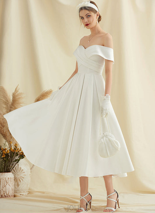 Olivia Satin Tea-Length Wedding Dresses Dress With Pockets Wedding A-Line