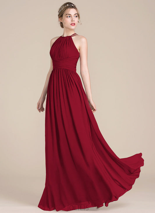 With Chiffon Floor-Length A-Line Scoop Shea Ruffle Prom Dresses Neck