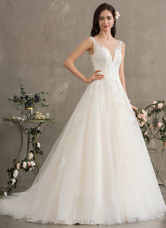 Train Tulle Court Illusion Viola Wedding Dress Ball-Gown/Princess Wedding Dresses