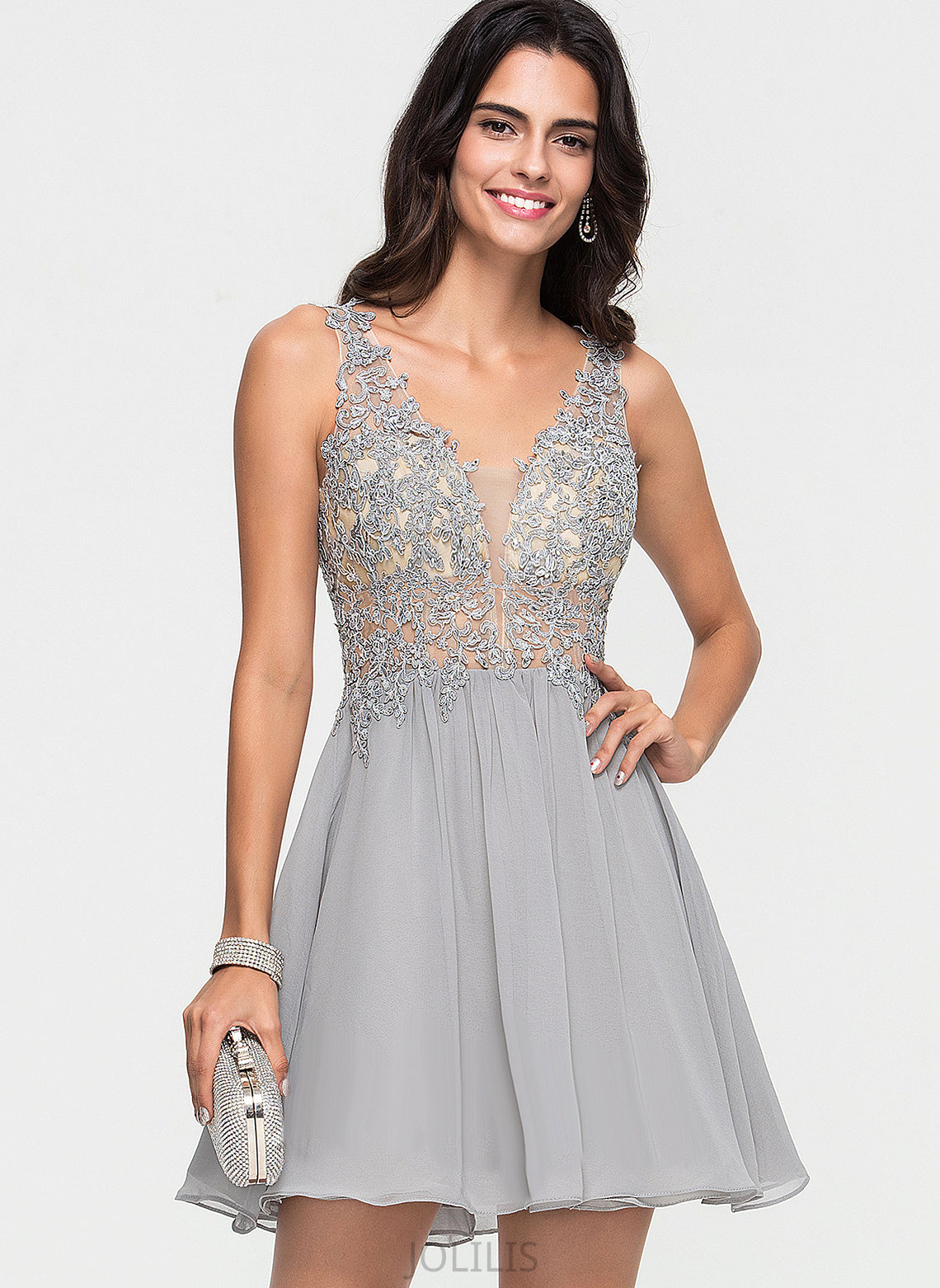 With Beading Chiffon Homecoming Dresses V-neck Lace A-Line Kayden Homecoming Dress Short/Mini