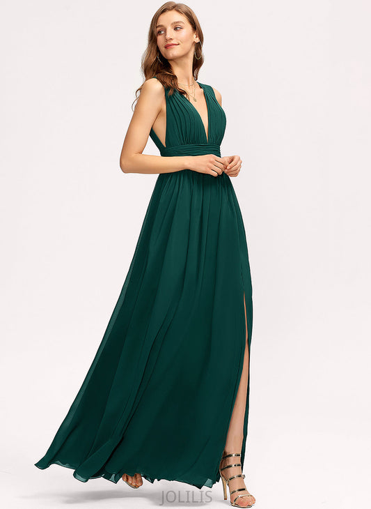 V-neck Front Finley Prom Dresses With A-Line Chiffon Floor-Length Split