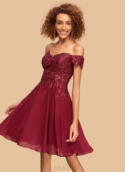 A-Line Homecoming Dresses Alana Sequins Dress Short/Mini Lace Off-the-Shoulder Homecoming With Chiffon