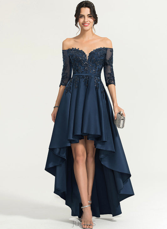 Off-the-Shoulder Asymmetrical Satin Evangeline With Ball-Gown/Princess Sequins Prom Dresses