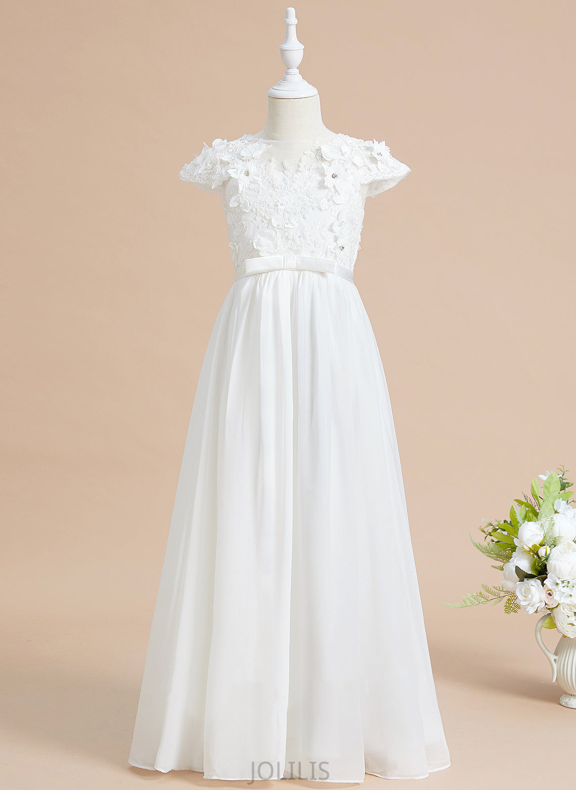 Flower Girl Dresses Neck With Camilla Short Chiffon/Lace Flower Sleeves A-Line Girl - Floor-length Dress Flower(s) Scoop