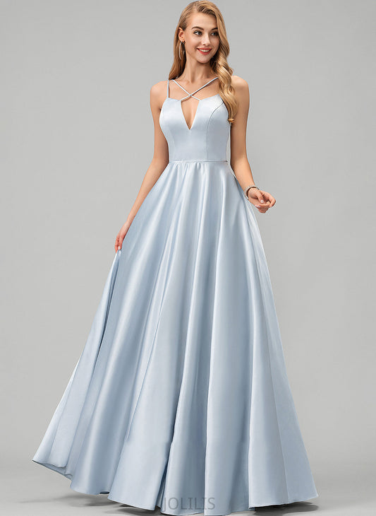 Satin Floor-Length Prom Dresses V-neck A-Line Mariah