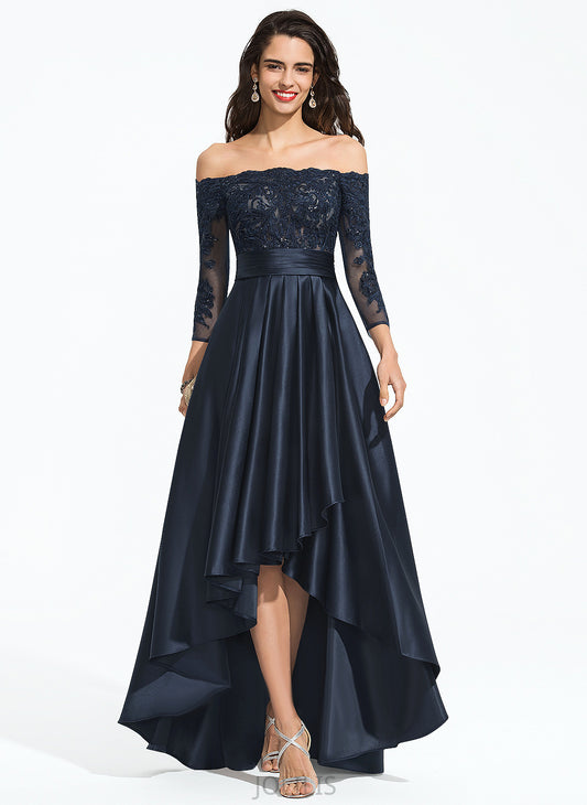 Sequins Ruffle A-Line Off-the-Shoulder Prom Dresses With Satin Lace Asymmetrical Miracle