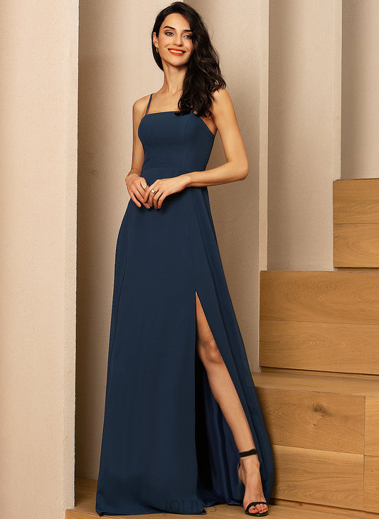 A-Line Floor-Length Amaya Chiffon Prom Dresses Square