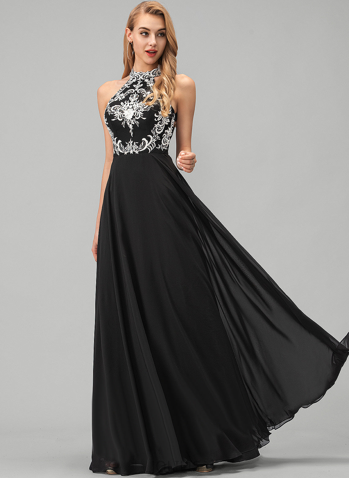 Chiffon Floor-Length Prom Dresses Scoop A-Line Anaya