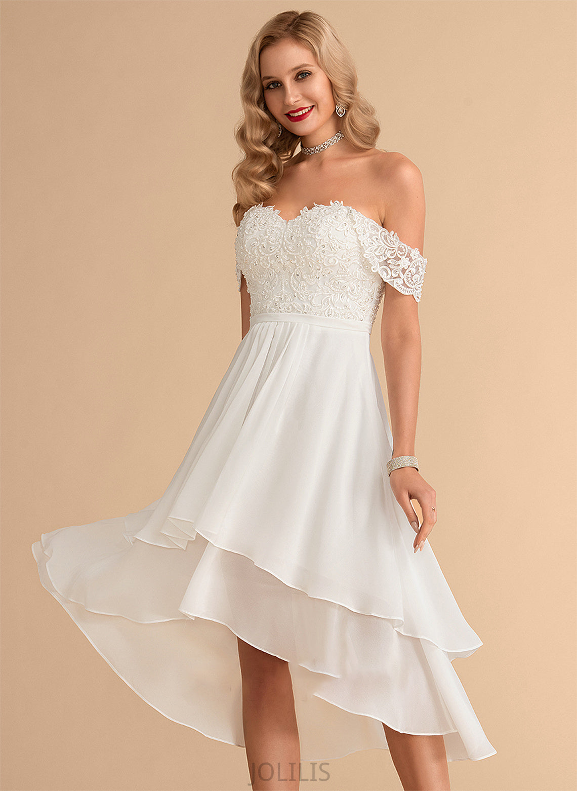 A-Line Lace Wedding With Wedding Dresses Dress Asymmetrical Sequins Chiffon Riya Beading