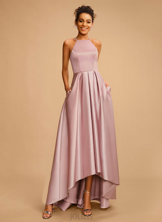 Square A-Line Asymmetrical Prom Dresses Mikayla Satin