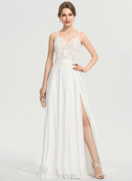 Split Sweep Train Lace Julissa V-neck Wedding Dresses A-Line Dress Front Chiffon With Wedding