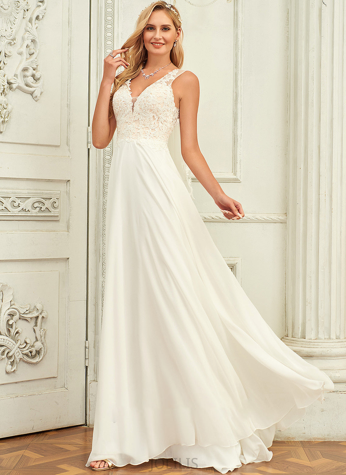 Chiffon Sweep V-neck Lace Train Dress Wedding With Wedding Dresses A-Line Lace Eva