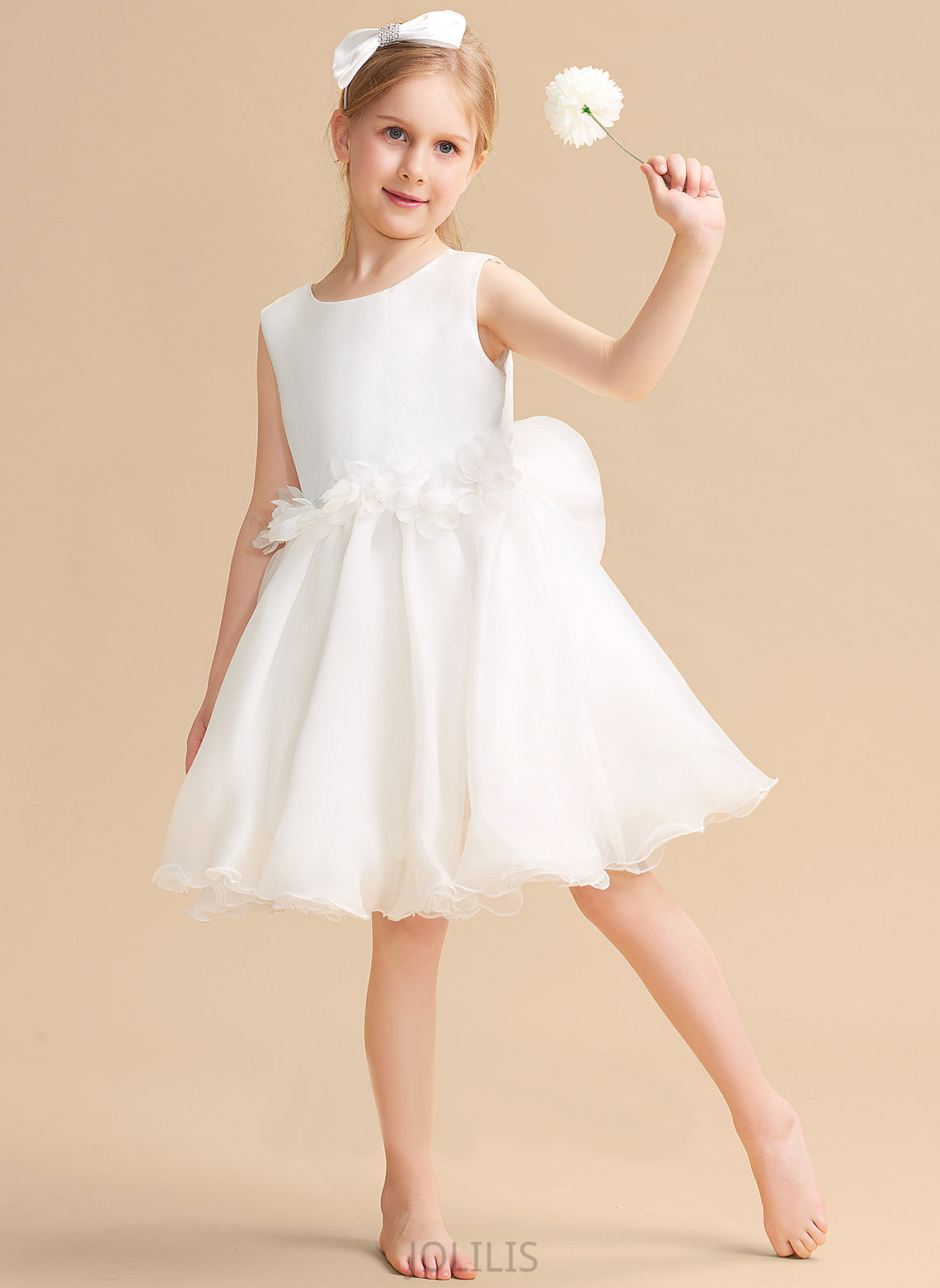 Eileen Sleeveless Organza Dress Scoop Flower Girl Dresses Flower Neck A-Line - Knee-length Girl