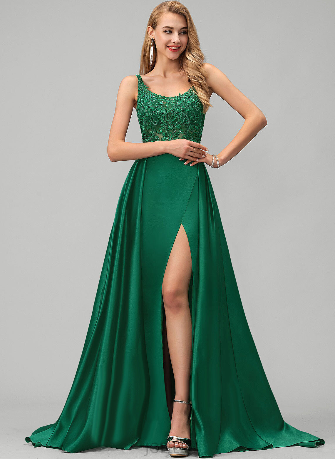 A-Line Prom Dresses Sequins Kayleigh Sweep With Satin Square Train