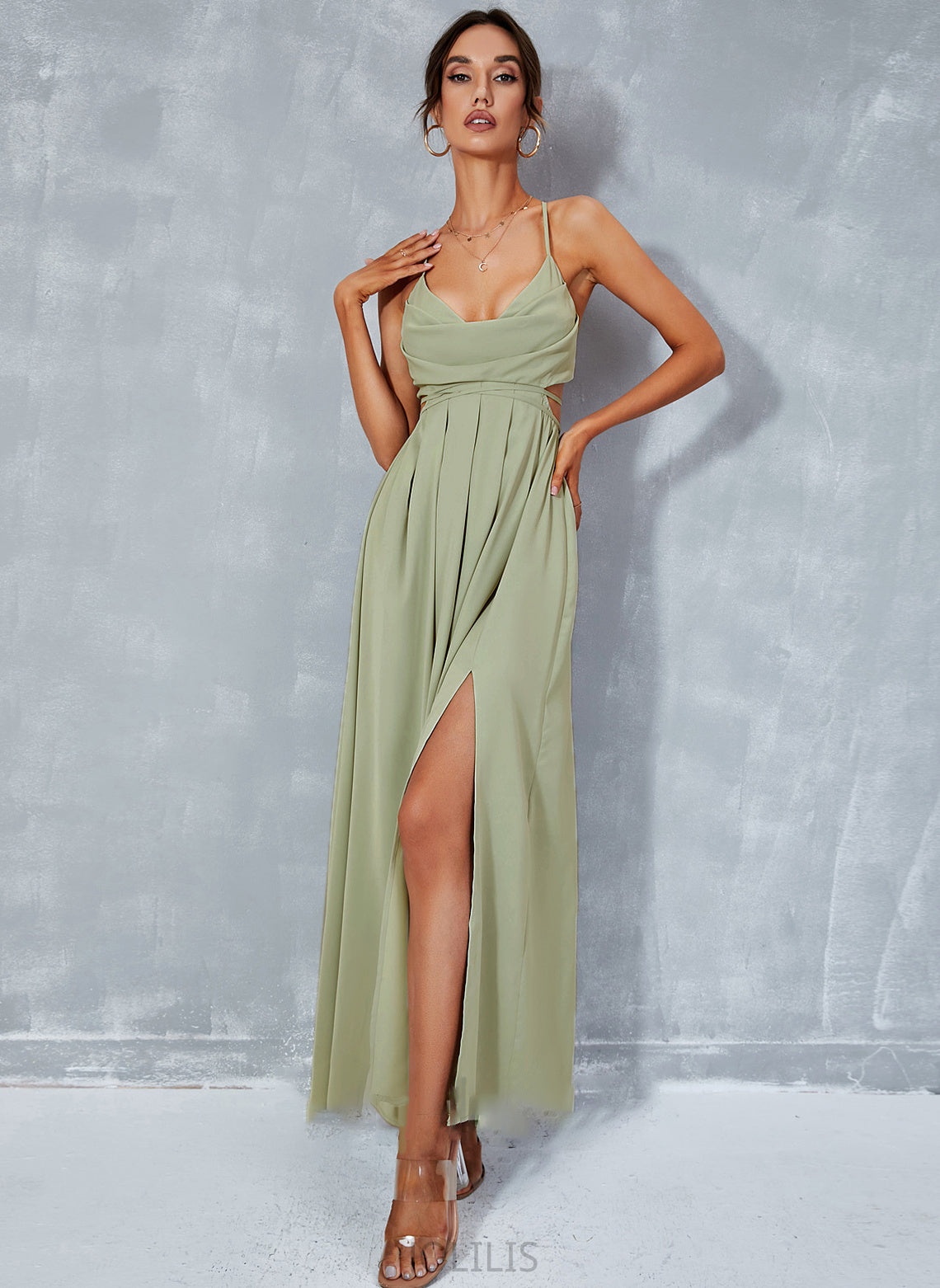 Ankle-Length With Prom Dresses Front A-Line Split Belen Neck Cowl