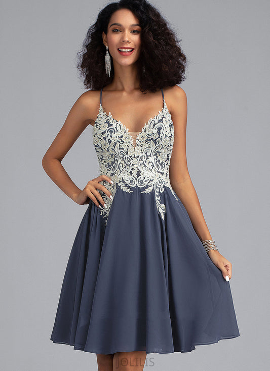 Jaylee With Homecoming Dresses Short/Mini Sequins A-Line Homecoming Dress Chiffon Beading V-neck Lace