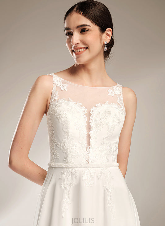 Train Chiffon Dress Sequins A-Line Lace Wedding Illusion With Ximena Sweep Wedding Dresses