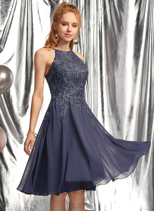 Lace Knee-Length Appliques Chiffon A-Line With Prom Dresses Neck Haven Scoop