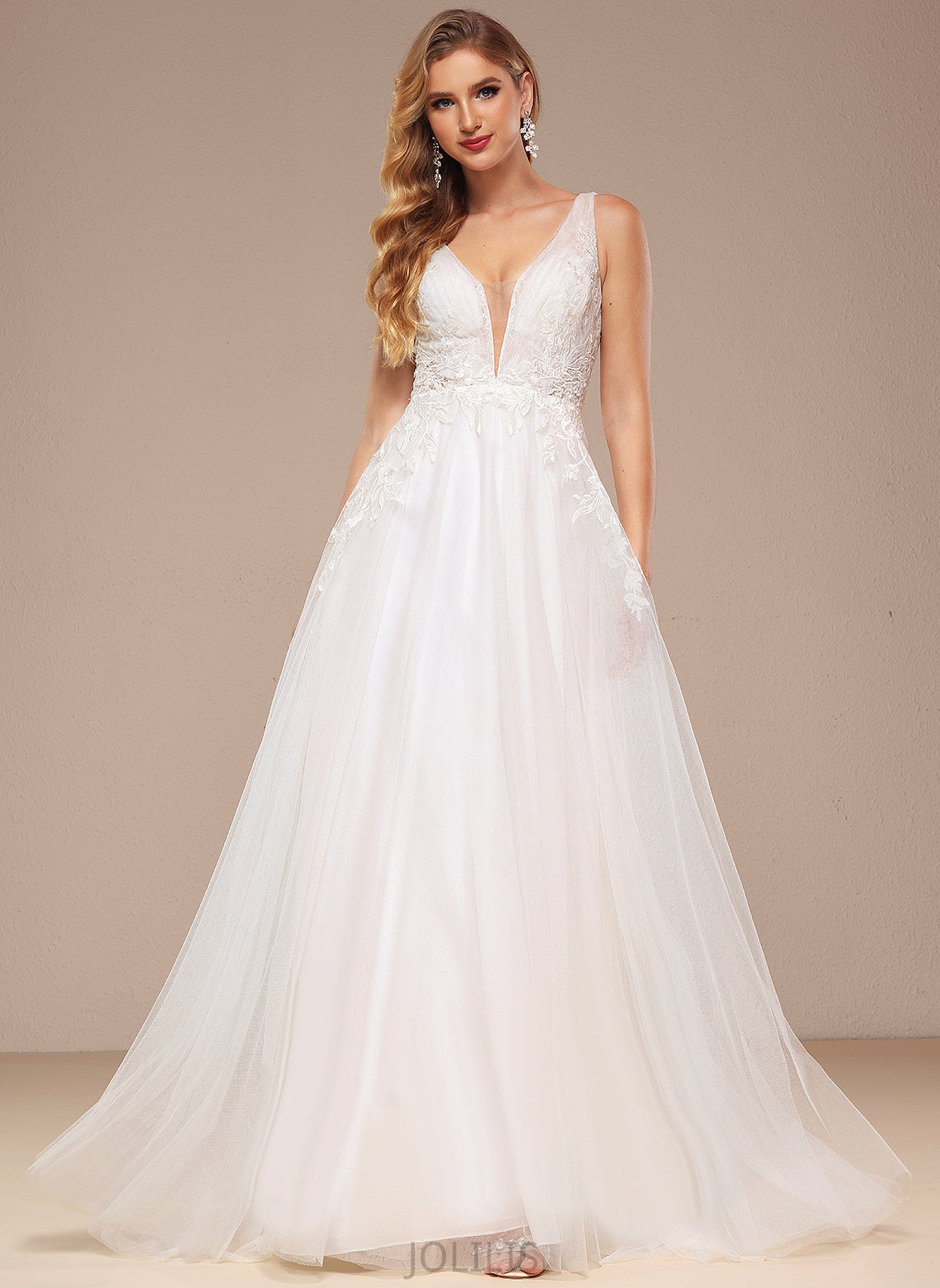 Wedding Dresses Kailey Sweep Wedding Dress With Train A-Line V-neck Tulle Lace Sequins