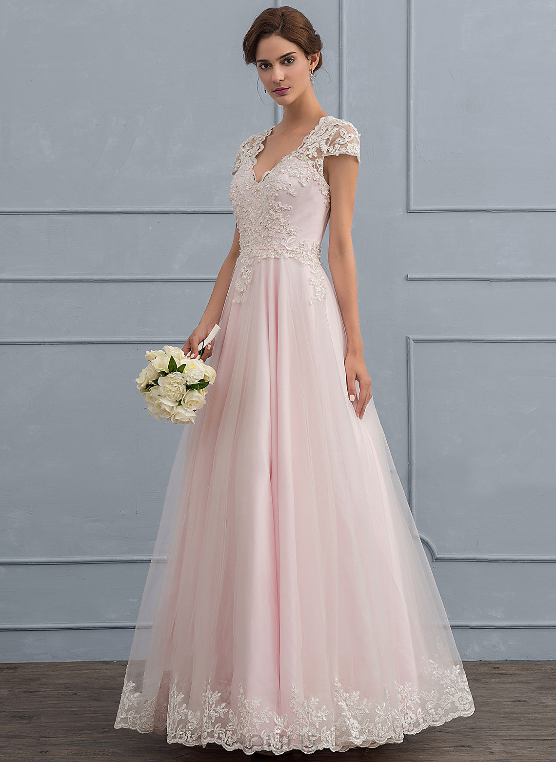 Sequins Ball-Gown/Princess Beading V-neck Floor-Length Wedding Dresses Wedding Tulle Dress Melody With