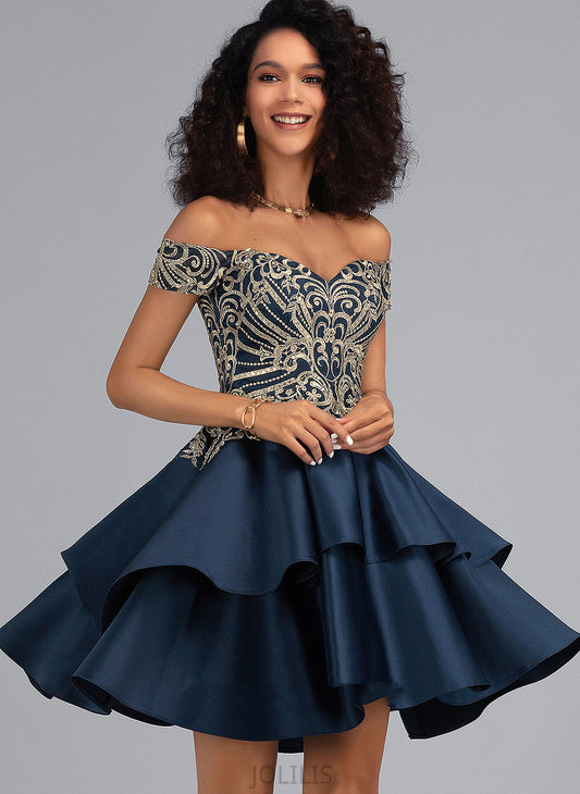 Off-the-Shoulder Short/Mini Dress A-Line Homecoming Dresses Homecoming Lace With Satin Dakota