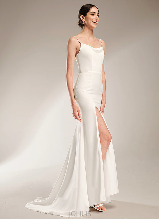 Train Chiffon A-Line Cowl Dress Rayne Court Wedding Dresses With Neck Beading Wedding