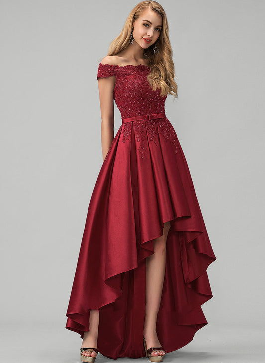 Off-the-Shoulder Bow(s) Sequins Prom Dresses Lace Beading Rosemary Asymmetrical Ball-Gown/Princess Satin With