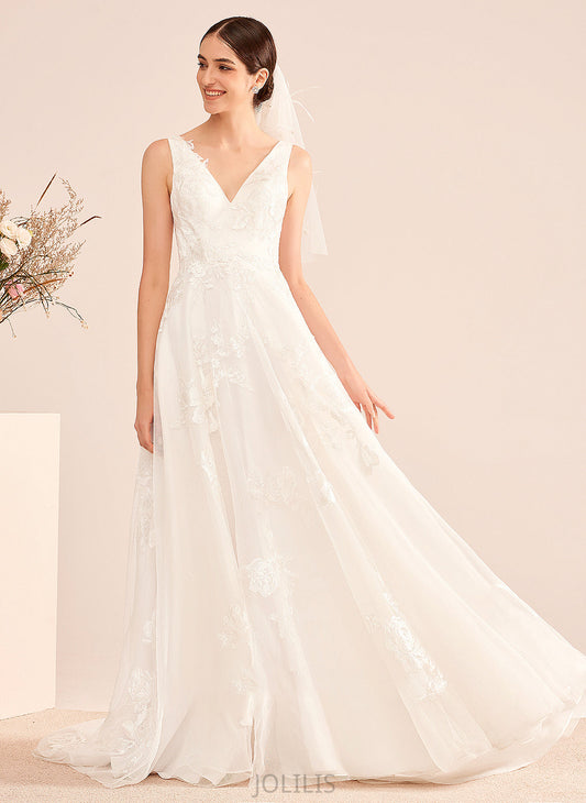 V-neck Dress Wedding Dresses With Wedding Katrina Train A-Line Court Lace