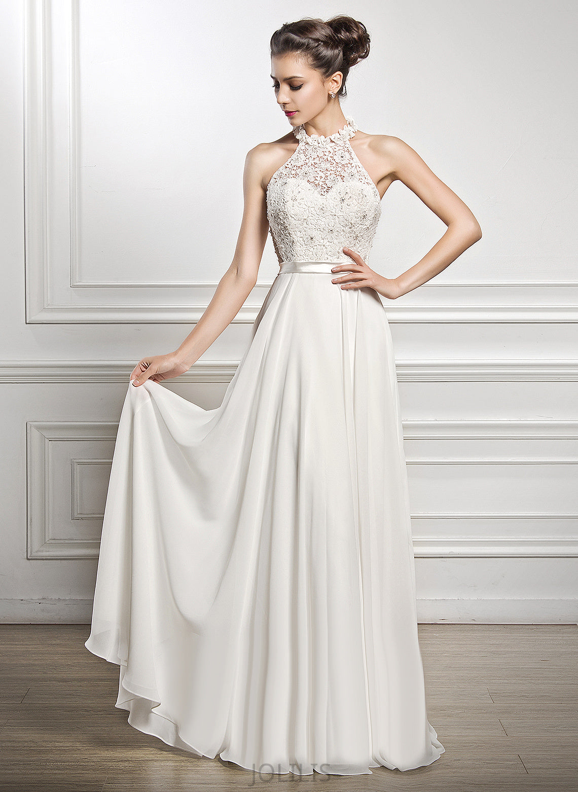 Sequins Wedding Dresses With Floor-Length Haylie Beading Dress Chiffon A-Line Wedding Lace