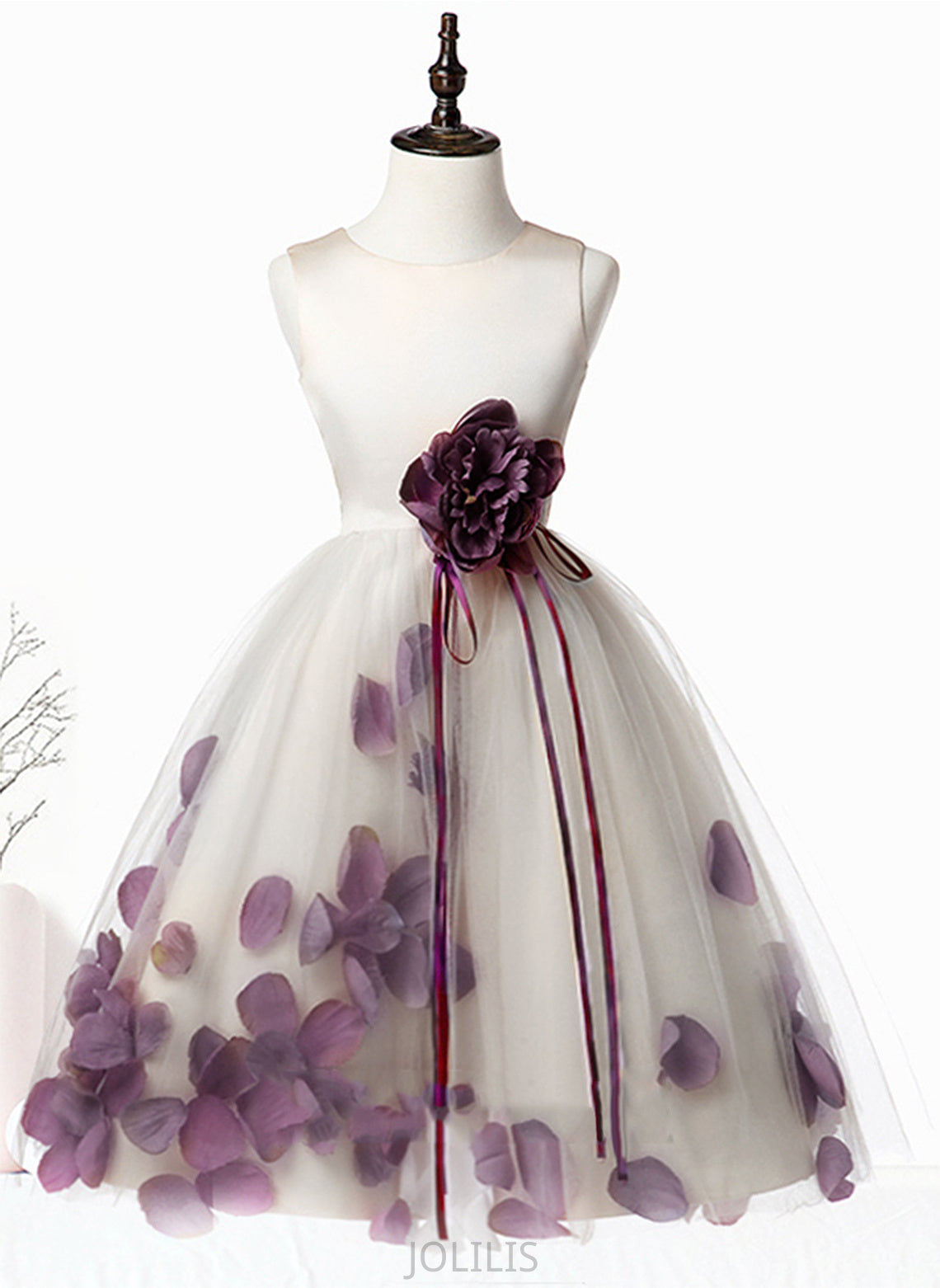 With Sleeveless Knee-length Laura Scoop Satin/Tulle Dress - Flower Girl Dresses Girl Flower Flower(s) Neck A-Line