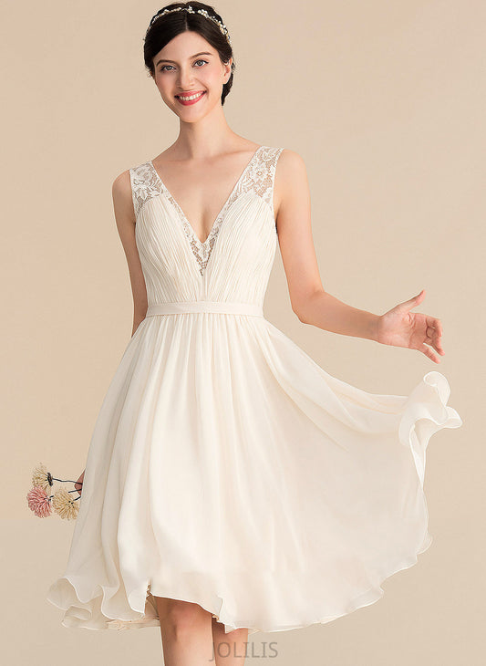 Lace Knee-Length Ruffle With Chiffon A-Line Wedding Dresses Dress V-neck Pancy Wedding