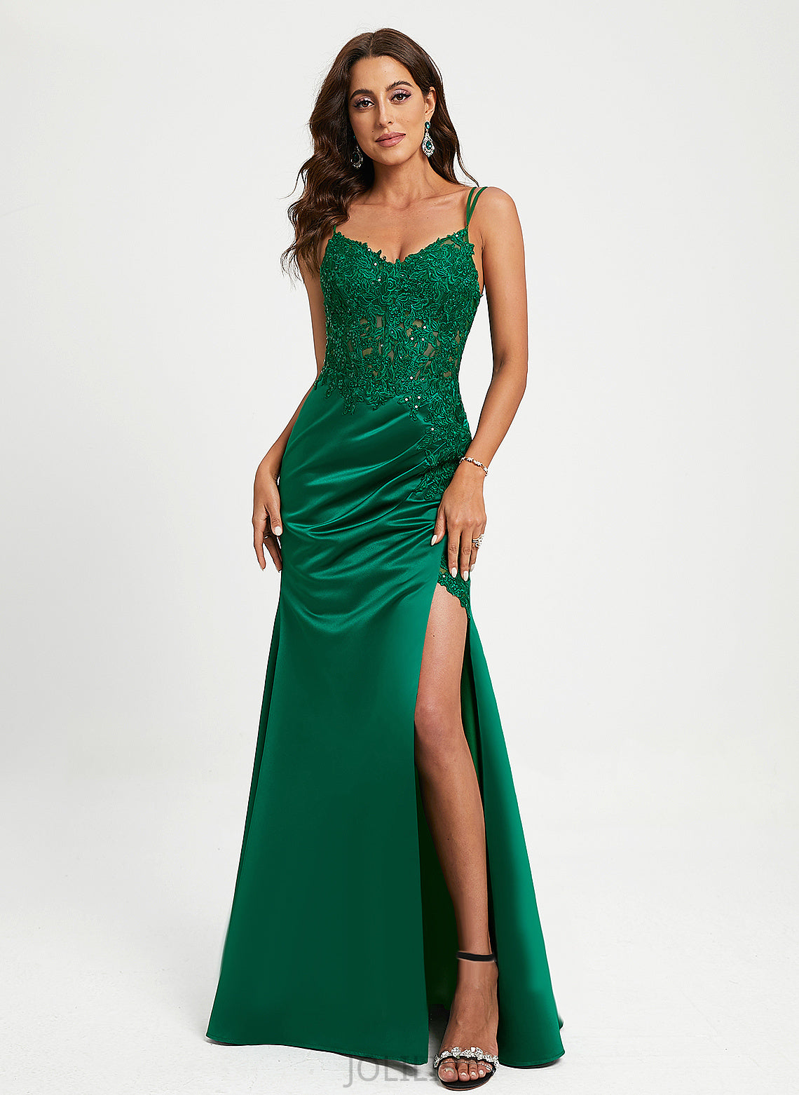 Sheath/Column With V-neck Rachael Prom Dresses Satin Lace Floor-Length Sequins