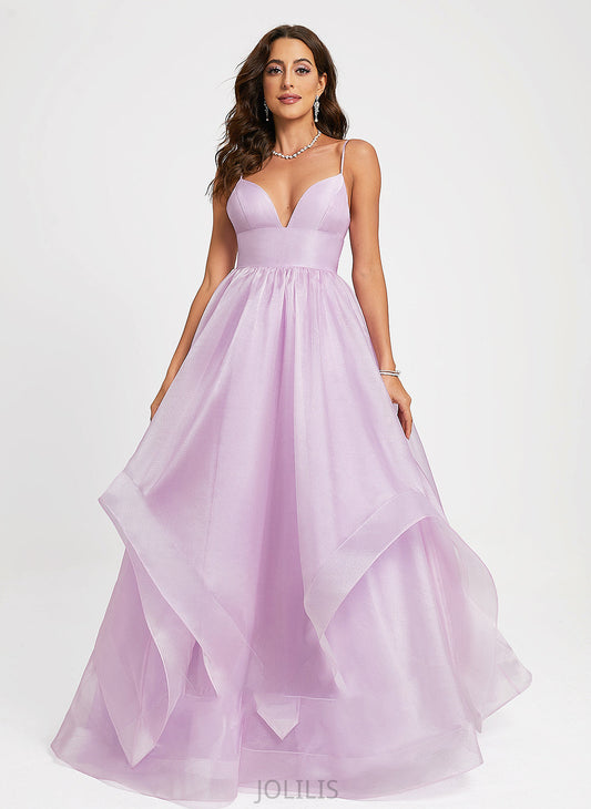 Train Ball-Gown/Princess Prom Dresses Jayden Organza Sweep V-neck