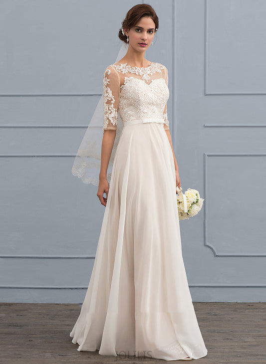 Wedding Dresses Illusion Wedding With Sequins Floor-Length Dress Beading Marina A-Line Chiffon Bow(s)