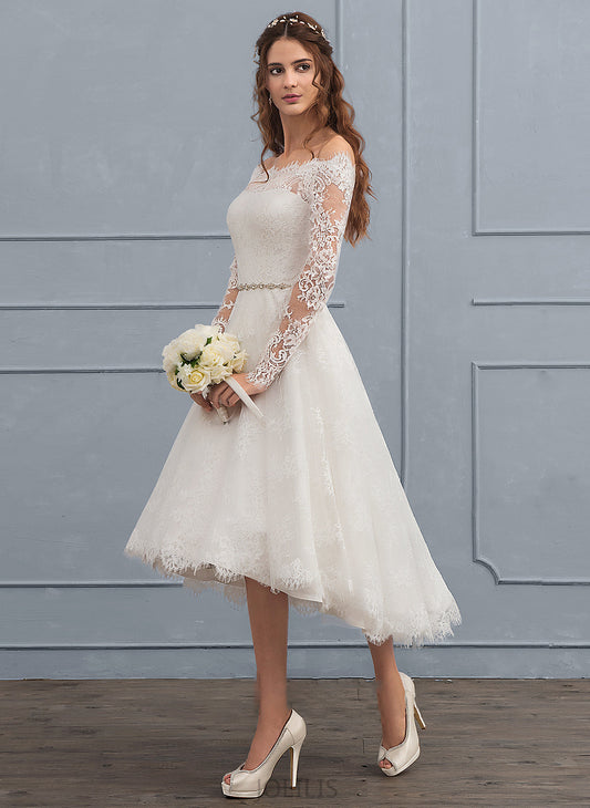 With Chana Lace Wedding A-Line Beading Wedding Dresses Asymmetrical Dress