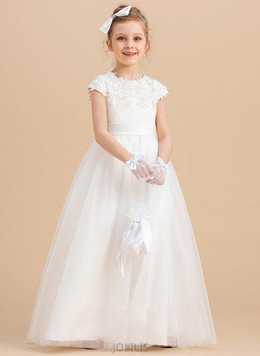 Neck Ball Flower Scoop Beading/Appliques With - Dress Satin/Tulle Flower Girl Dresses Sleeveless Girl Gown Monique Floor-length