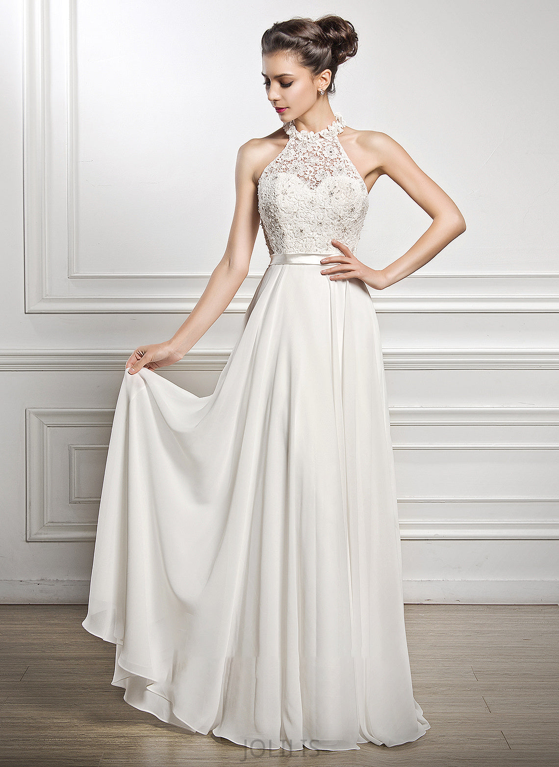 Chiffon Ingrid Beading Floor-Length Wedding Dress Sequins A-Line Neck Scoop Wedding Dresses With