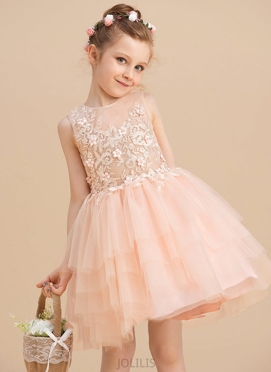 Flower Flower Girl Dresses Knee-length - Scoop With Girl Sleeveless Neck Tulle/Lace Lace/Beading Ball-Gown/Princess Kay Dress