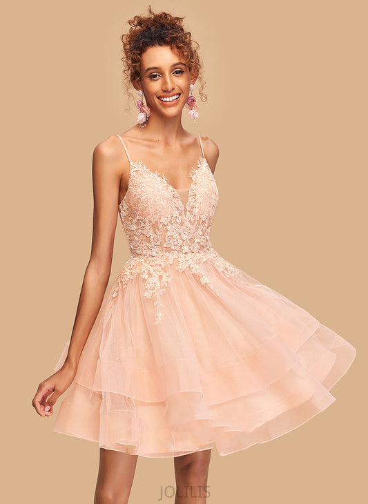 Short/Mini Gabriella Dress With Homecoming Tulle Lace Homecoming Dresses A-Line V-neck