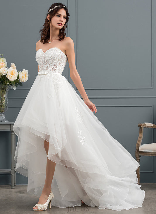 Mollie Sequins Wedding Asymmetrical Tulle Wedding Dresses With A-Line Sweetheart Beading Bow(s) Dress