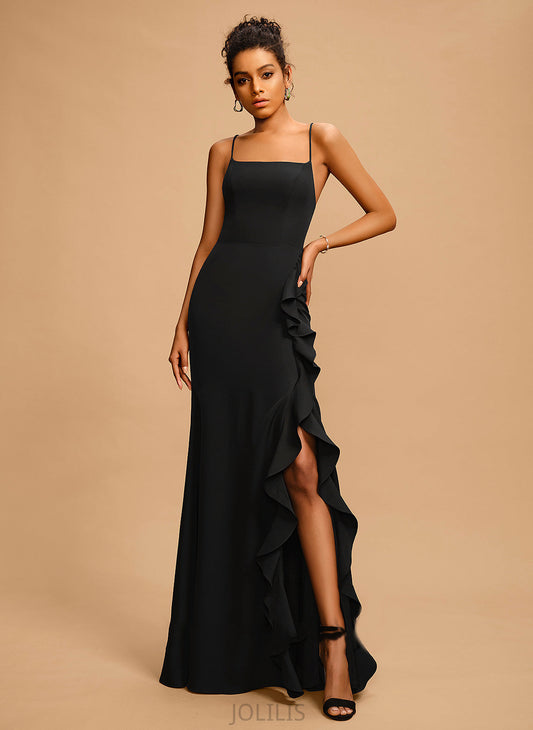 Sheath/Column Stretch Ruffle Lucille Square With Prom Dresses Crepe Neckline Floor-Length