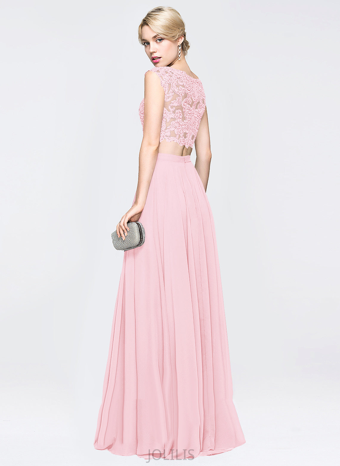 Wendy Lace Sequins Floor-Length Prom Dresses A-Line Scoop With Chiffon Beading