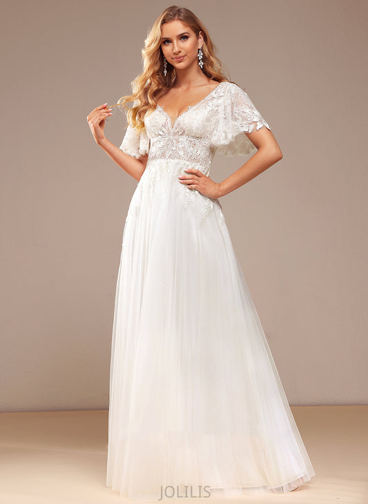 Dress Sequins Wedding Dresses Lace Tulle Beading Maya Floor-Length With V-neck Lace Wedding A-Line