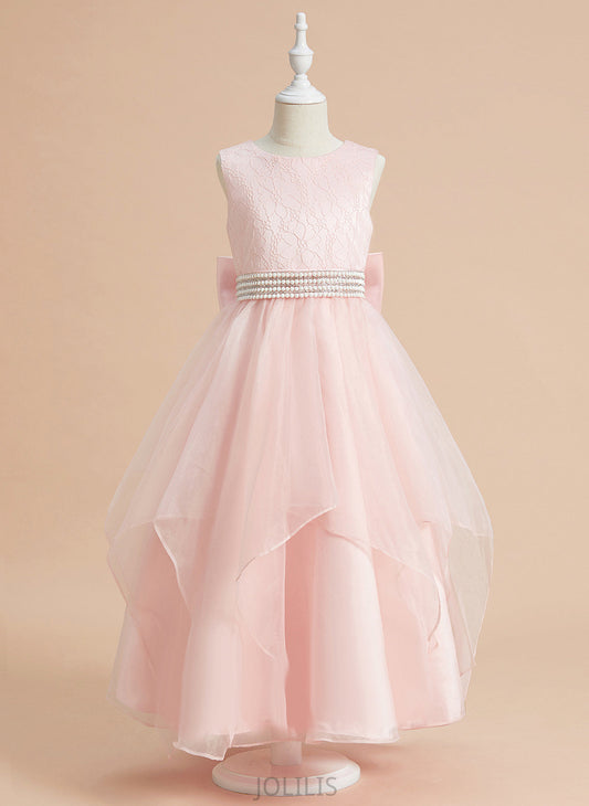 Organza/Lace Ankle-length - Beading/Bow(s) Madalyn Ball-Gown/Princess Sleeveless With Dress Neck Girl Flower Scoop Flower Girl Dresses