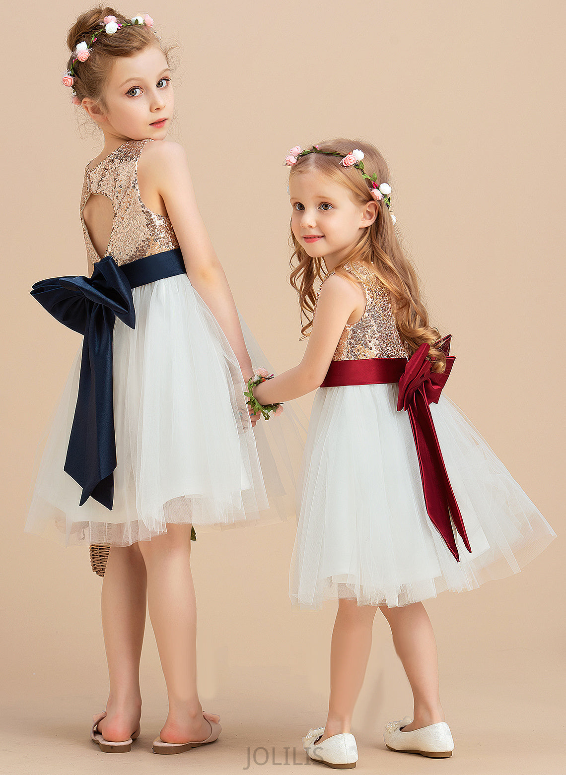 sash) Sleeveless Flower Girl Dresses Neck Bianca Flower A-Line Dress Sequins/Bow(s) (Undetachable Satin/Tulle/Sequined Girl Scoop Knee-length With -