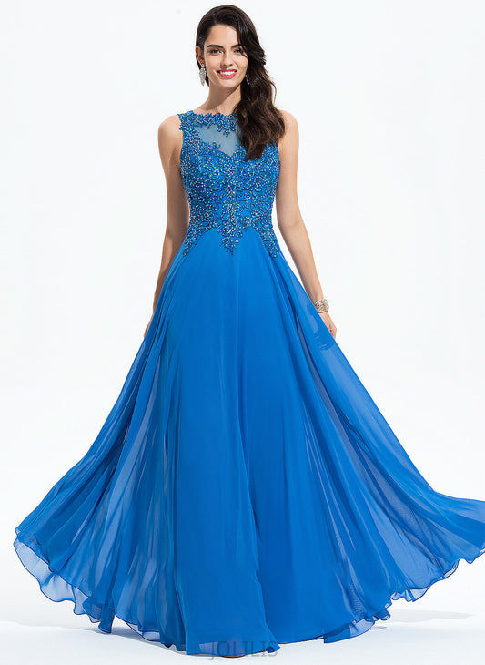 Scoop Lace Floor-Length Neck A-Line With Karlee Prom Dresses Beading Sequins Chiffon