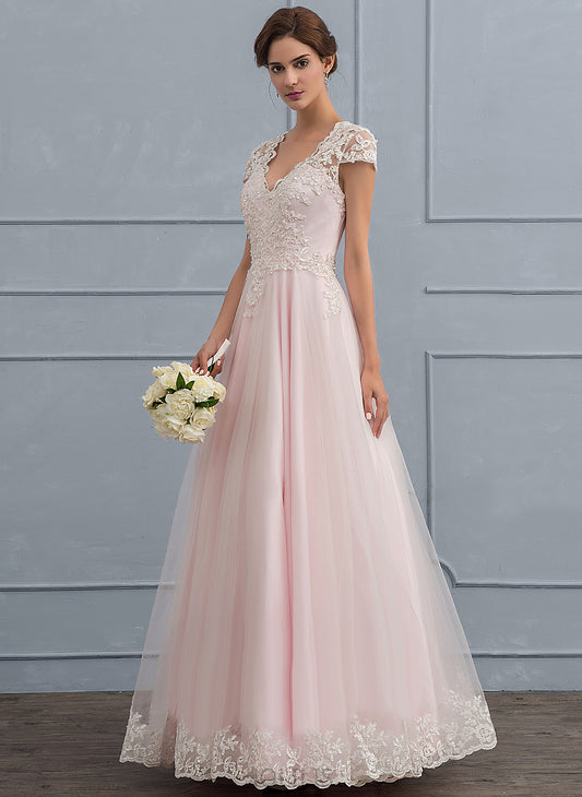 Wedding Dresses Sequins Lace Ball-Gown/Princess Tulle V-neck With Dress Beading Wedding Floor-Length Abagail